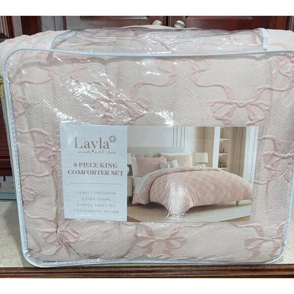 Layla Made With Love 8-Piece King Comforter Set Blush Pink Bow New - Picture 7 of 7